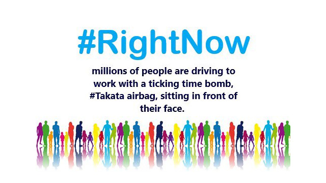 #RightNow millions of people are driving to work with a ticking time bomb, Takata airbag, sitting in front of their face