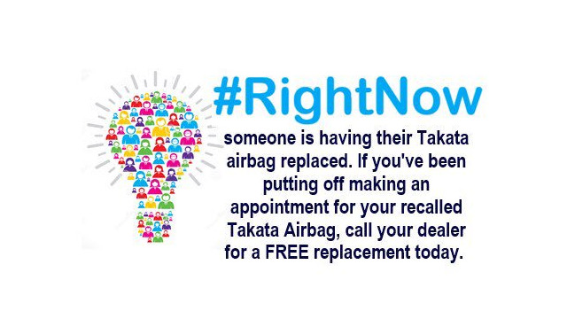 #RightNow Someone is having their Takata airbag replace. If you’ve been putting off making an appointment for your recalled Takata airbag, call your dealer for a free replacement today